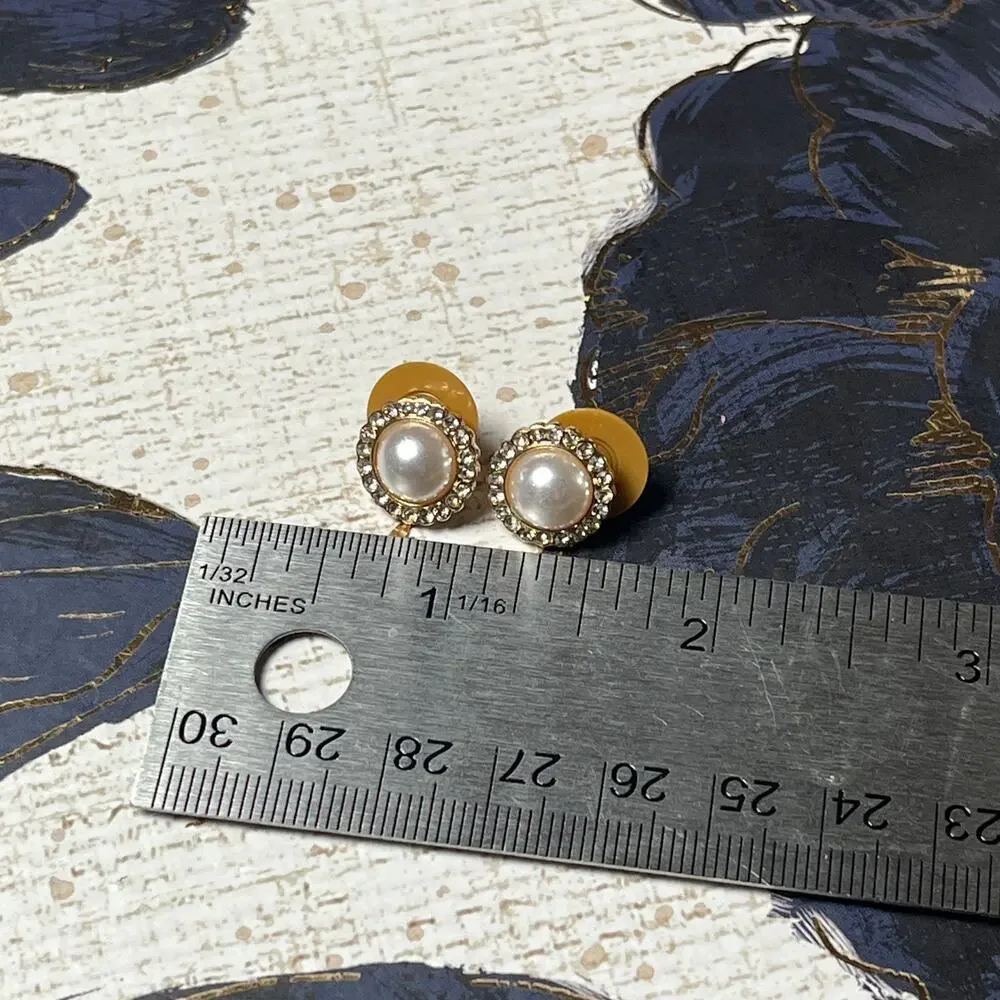 MONET Vintage Gold Tone CZ & Faux Pearl Petite Earrings